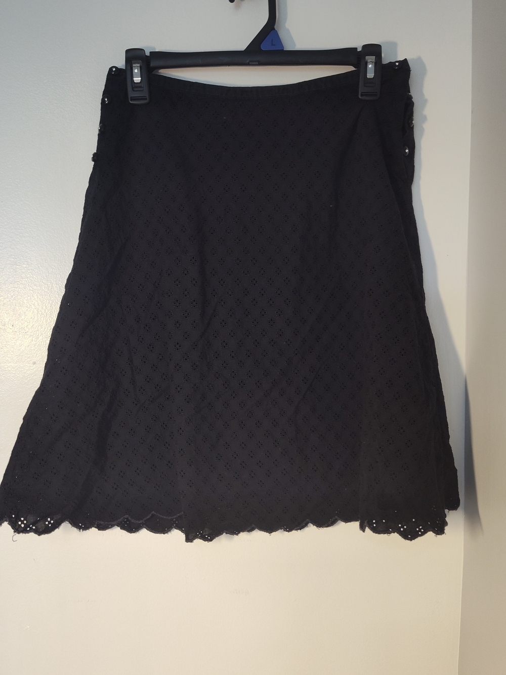 Anthropologie O Dillie Black Eyelet A-Line Skirt with Scalloped Hem #332